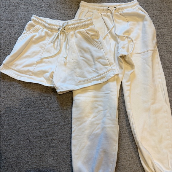 Bo + Tee Pants - Women's Cream Sweatpants and Shorts Set